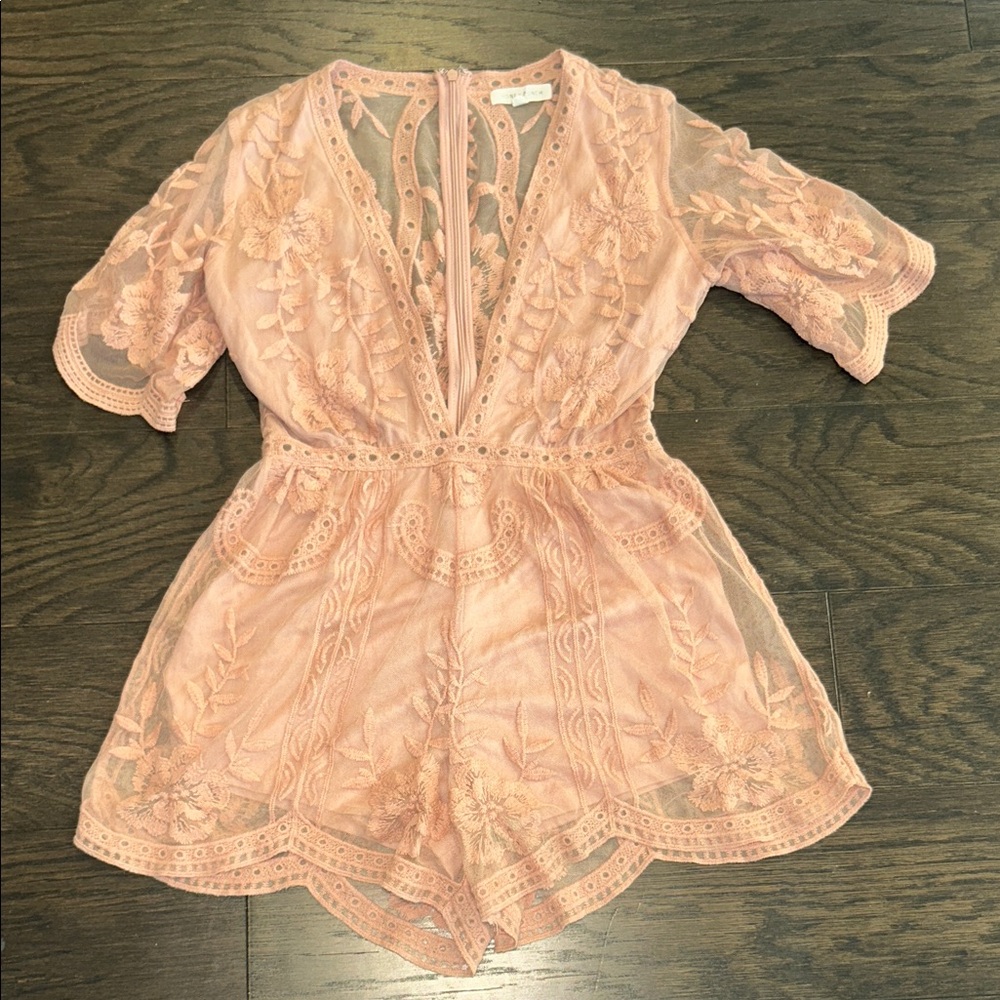 Honey Punch Blush Lace Detail Top